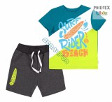 Bembi 2 részes fiú szett, zöld-szürke-fehér, Surf Rider felirattal, rövidnadrággal (KS618)