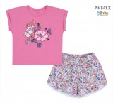 Bembi 2 részes lány szett, pink, nyomott virág mintával, virág mintás rövidnadrággal (KS630)