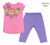 Bembi 2 részes lány szett, sötétrózsaszín-lila, virág mintás, térdnadrággal (KS631)