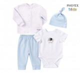 Bembi Díszdobozos újszülött kisfiú 4 részes szett világos kék-fehér,elefántos-szívecskés mintával (KP251)