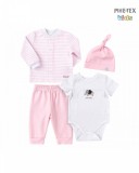 Bembi Díszdobozos újszülött kislány 4 részes szett rózsaszín,elefánt-szívecske mintás (KP251)