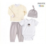 Bembi Díszdobozos újszülött kislány 4 részes szett sárga-szürke,elefántos-szívecskés mintával (KP251)