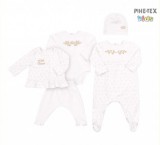 Bembi Díszdobozos újszülött kislány 5 részes szett fehér,arany csillógó mintával-felirattal (KP237)