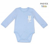 Bembi, kisfiú hosszú ujjú világoskék body, cicás mintával, listen to music felirattal (BD59a)