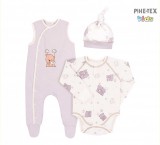 Bembi újszülött 3 részes szett halvány lila,macis mintával (KP208)