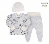 Bembi újszülött 3 részes szett világosszürke-fehér,pandás mintával (KP275)