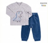 Bembi újszülött kisfiú 2 részes szett szürke,sötétkék dínós mintával (KS661)
