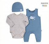 Bembi újszülött kisfiú 3 részes szett,kék-szürke ,bálna mintával (KP252)