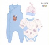 Bembi újszülött kisfiú 3 részes szett világoskék,macis mintával (KP208)