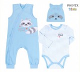 Bembi újszülött kisfiú 3 részes szett világoskék,mosómedve mintával-felirattal (KP221)