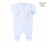 Bembi újszülött kisfiú rugdalózó kék,madaras mintával-felirattal (KB4)