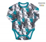 Bembi újszülött kisfiú szürke-fehér body,mosómedve mintával (BD59a)