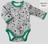 Bembi újszülött kisfiú szürke-zöld body,medvés mintával (BD59a)