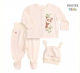 Bembi újszülött kislány 3 részes szett bézs,pandás mintával (KP214)