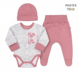 Bembi újszülött kislány 3 részes szett rózsaszín-szürke,pandás mintával (KP275)