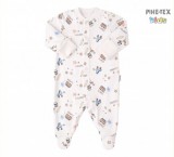 Bembi újszülött kislány fehér rugdalózó,színes mintával-holidays felirattal (KB122)