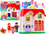 Berendezett Nagy-méretű Babaház-Kinyitható-Kétszintes-Család Bábukkal-Működő Csengővel-Lámpával