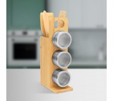 bewello Mágneses fűszertartó - bambusz eszköz szettel - 7 részes - 80 x 135 x 275 mm