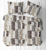 Bézs - barna csíkos 3 részes krepp ágynemű huzat kispárnahuzattal - 140x200 cm