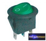 Billenő kapcsoló 2pol./3pin ON-OFF 16A/12VDC (kerekített) - átlátszó zöld