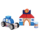 Bino Toys Színes fa építőkockák - Rendőrség játékszett