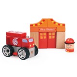 Bino Toys Színes fa építőkockák - Tűzoltóság játékszett
