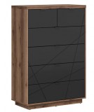 Black Red White BRW Forn 6 fiókos komód - sötét delano tölgy/matt fekete