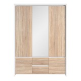 Black Red White BRW KASPIAN 5 ajtós 2 fiókos ruhásszekrény fehér/sonoma tölgy