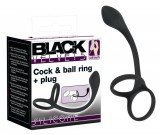 Black Velvets Black Velvet - vékony análdildó pénisz- és heregyűrűvel (fekete)