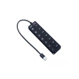 BlackBird BH1374 USB 3.0, 7 port, kapcsolóval Fekete USB Hub