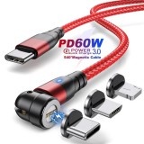 BlackBird BH1412 USB-C apa - USB-C/Lightning/MicroUSB apa Mágneses Töltő kábel - Piros (1m) (BH1412)