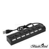 BlackBird USB 2.0 HUB 7 port külső táppal, kapcsolóval (BH1280)