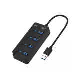 BlackBird USB 3.0 HUB 4 portos kapcsolóval fekete (BH1373) (BH1373)