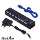 BlackBird USB 3.0 HUB 7 port külső táppal, kapcsolóval (BH1281)