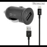 Blautel 4-OK autós töltő USB aljzat (5V / 2400mA, MFi Apple engedélyes, IPCMB5 utódja + lightning 8pin kábel) FEKETE (IPCM25) (IPCM25) - Autós Töltők
