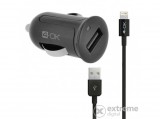 Blautel 4-OK USB 5V/2,4A MFI Lightning szivargyújtó töltő, fekete