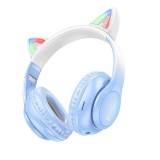 Bluetooth fejhallgató gyerekeknek, vezeték nélküli, macskafüles, LED világítás, kék, Hoco W42 Cat Ear