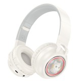 Bluetooth fejhallgató gyerekeknek, vezeték nélküli, macskás, RGB világítás, tejfehér, Hoco W50 Cute Cat
