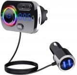 Bluetooth FM transzmitter, kihangosító, AUX bemenet, microSD kártya bemenet- 8 színű LED háttérvilágítással