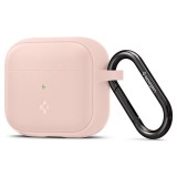 Bluetooth fülhallgató töltőtok tartó, szilikon, vezeték nélküli töltés támogatás, karabiner, Apple AirPods 3 kompatibilis, Spigen Silicone Fit, rózsaszín (114284) - Fülhallgató tok
