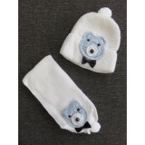 Bm Baba, kisfiú kötött sapka-sál szett - macis, vaj-kék (68/74)