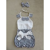 Bm Csíkos galléros napozó szett hajpánttal (68/74)