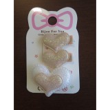 Bm Csillogó flitteres szívecskés hajdísz szett bézs-fehér