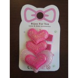 Bm Csillogó flitteres szívecskés hajdísz szett - sötét rózsaszín