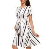 Bm Elegáns csíkos, zsebes kismama ruha (XL) - TÖBB MÉRETBEN