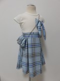 Bm Fehér-kék kockás kislány ruha kistáskával (116)