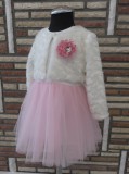 Bm Fehér-rózsaszín kislány alkalmi ruha szőrme boleróval (80) - TÖBB MÉRETBEN