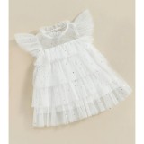 Bm Jessica - fehér fodros-flitteres tüll kislány ruha (92) - TÖBB MÉRETBEN