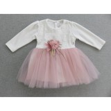 Bm Karina - fehér hímzett, pasztell mályva tüll kislány ruha kitűzővel (74)