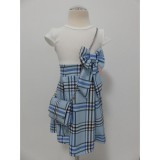 Bm Michela - fehér-kék kockás kislány ruha kistáskával (158/164)